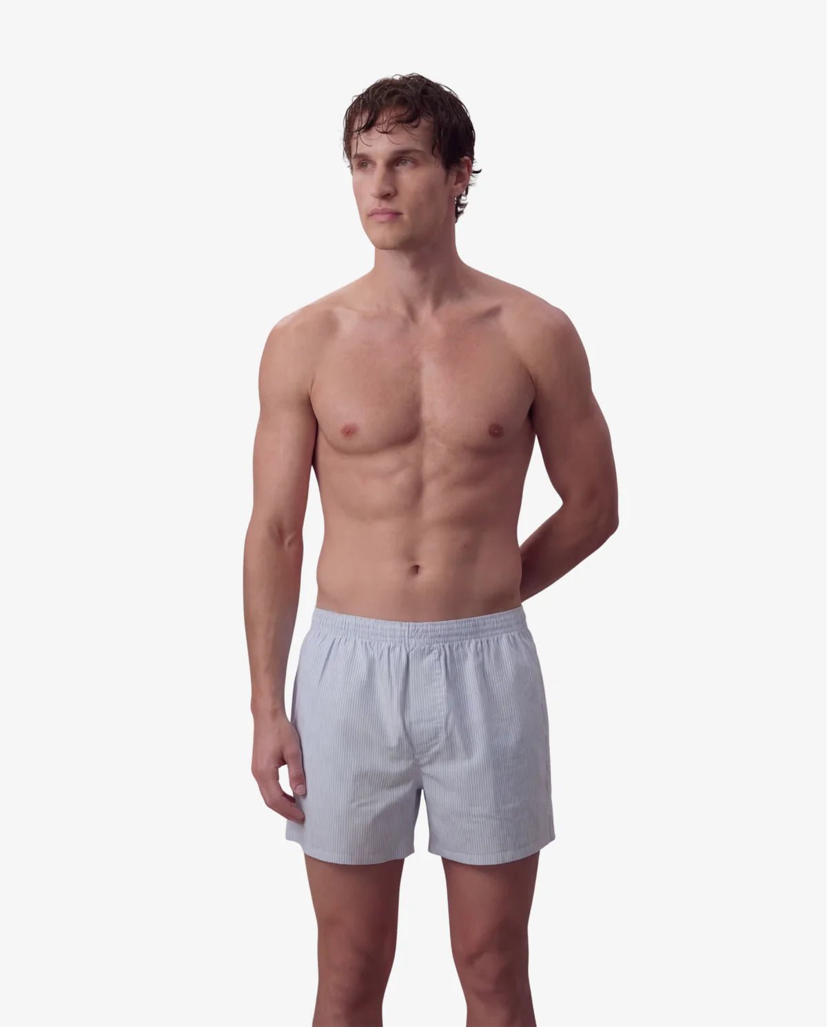 Boxershorts Baby Blue Pinstripe Frontalansicht — John Crocket
