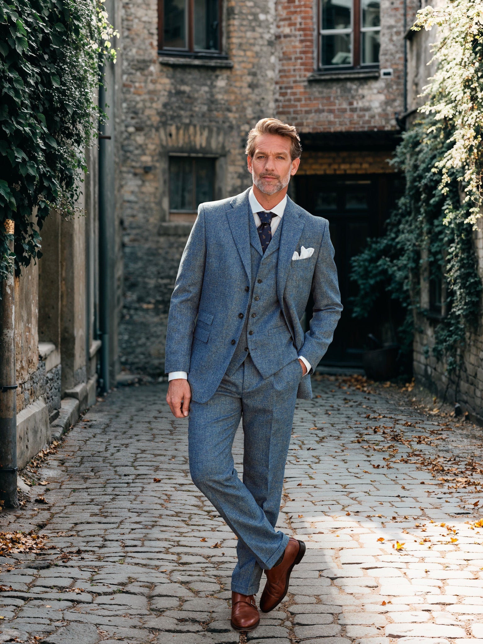 Tweed Anzug Dreiteiler hellblau | Moon Tweed