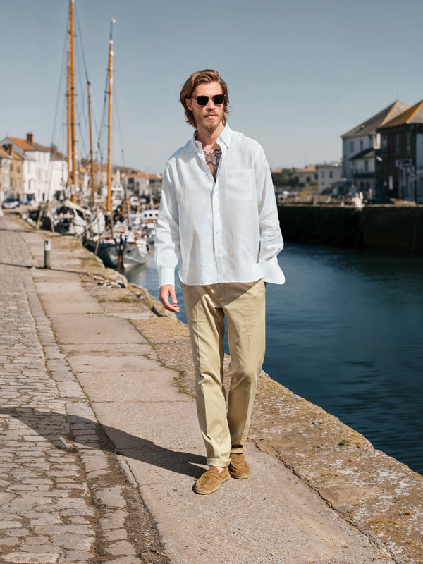 Leinenhemd Button-Down Kragen Weiß