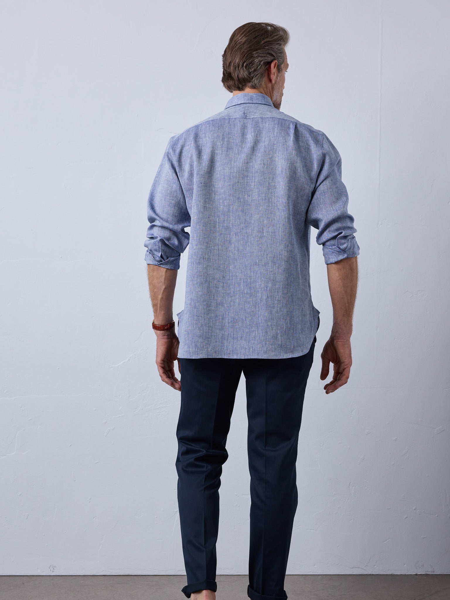 Leinenhemd mit Classic Button Down Kragen in blau