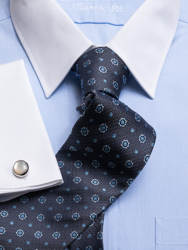 Hemd mit Classic Kent Kragen in blau mit weißem Kragen 100% Baumwolle