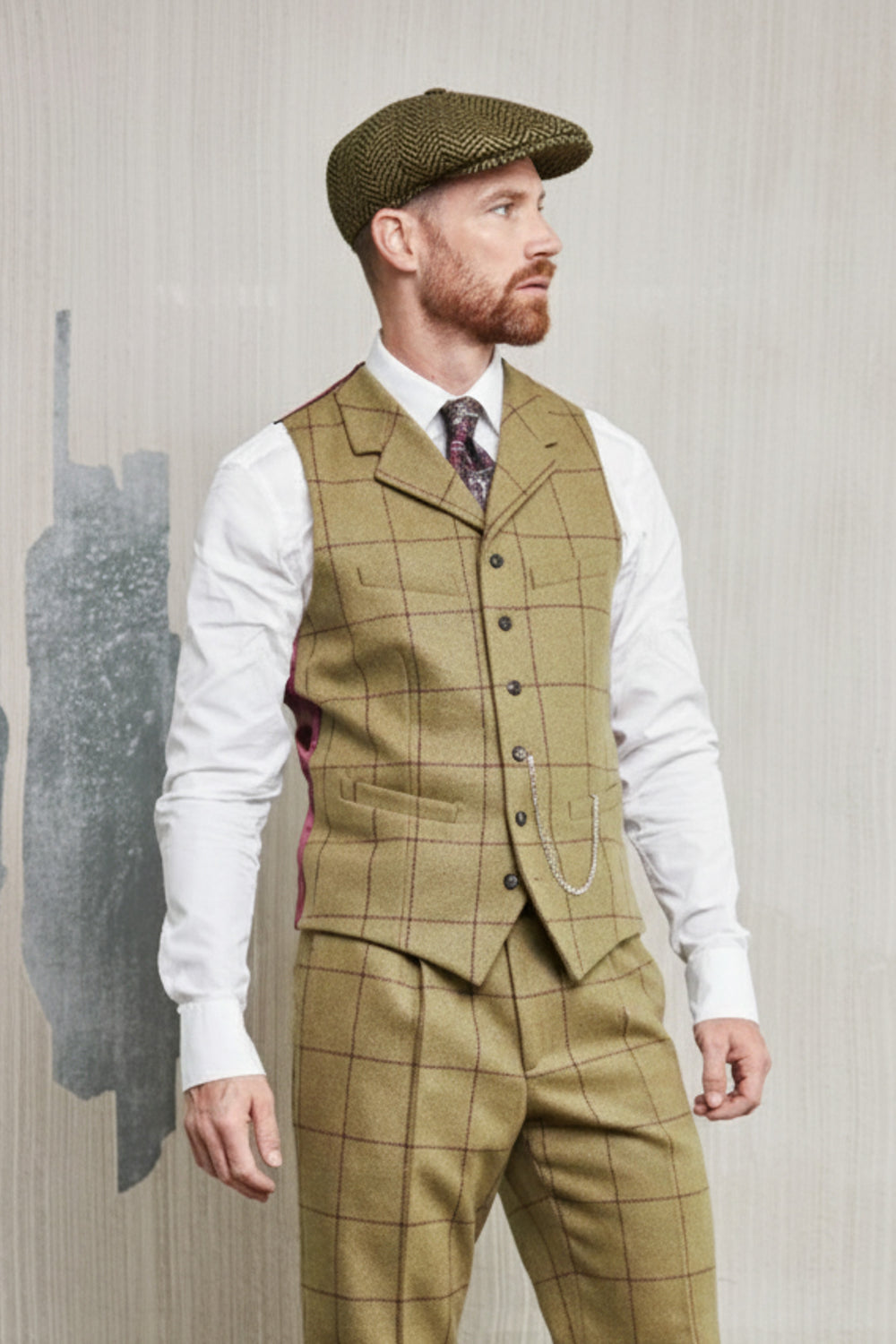 Tweed Cap in grün/fischgrät aus Moon Tweed