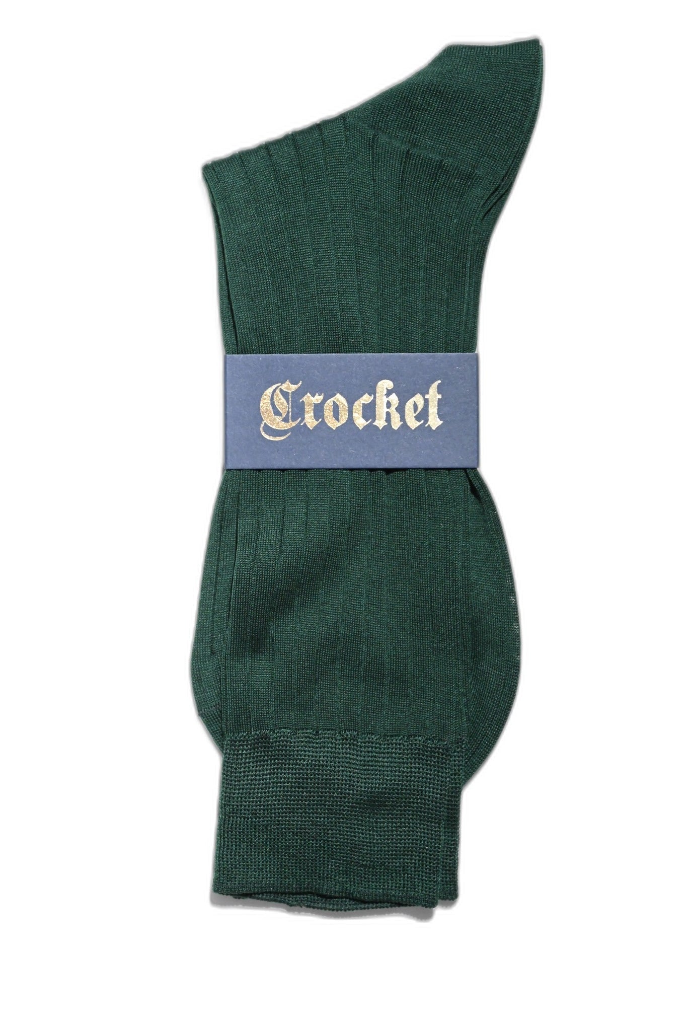 Rippstrick Socken Fil d'Écosse flaschengrün Paar mit Crocket-Bündchen — John Crocket