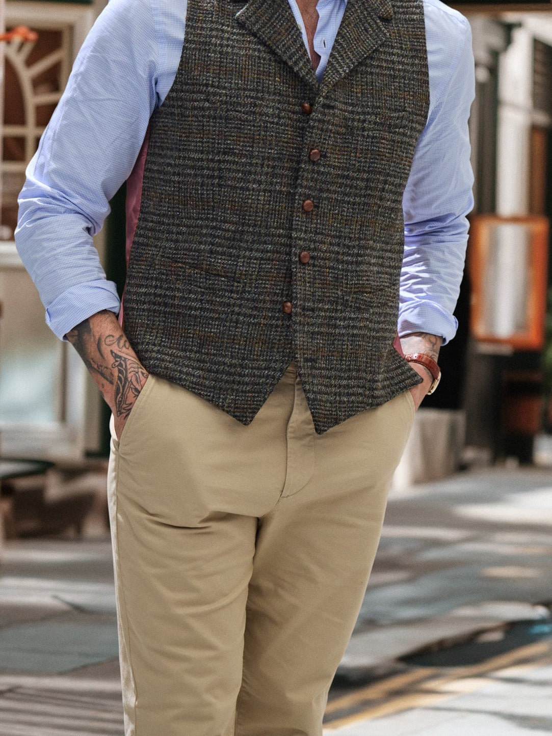 Tweedweste graugrün Glencheck aus Harris Tweed — John Crocket