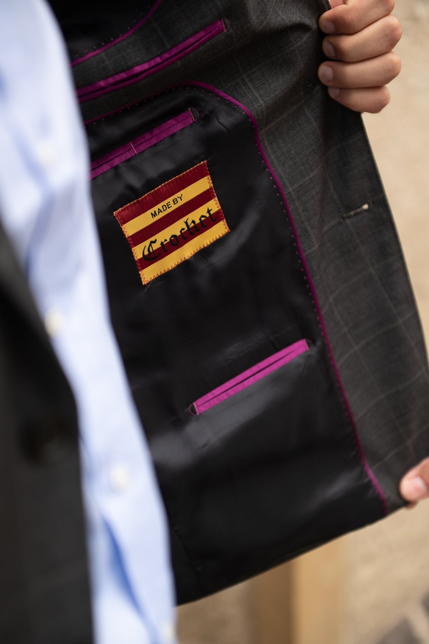 Sakko in 3-Knopf in grau mit hellgrauen Überkaro