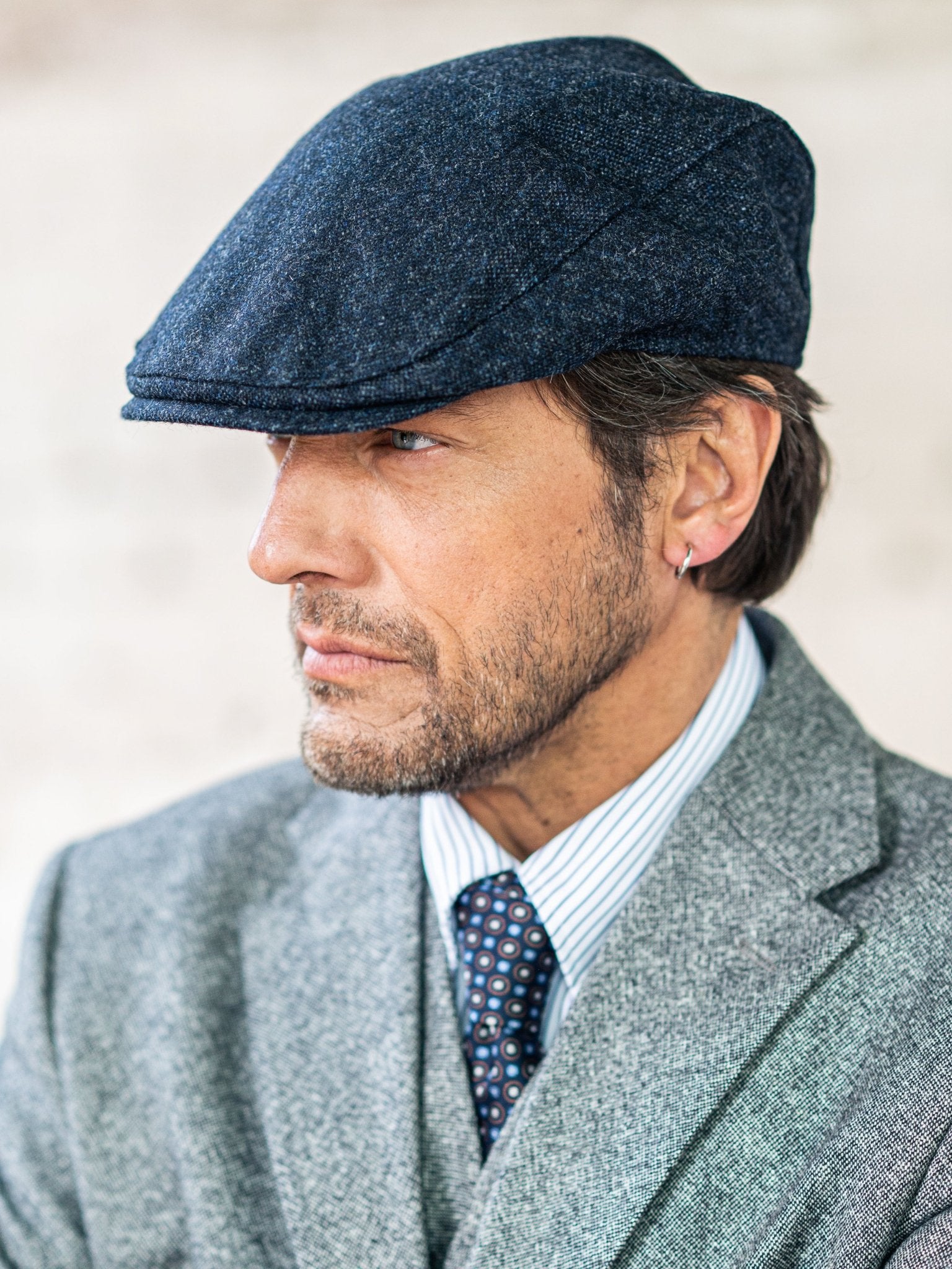 Tweed Cap in blue-melange aus Moon Tweed