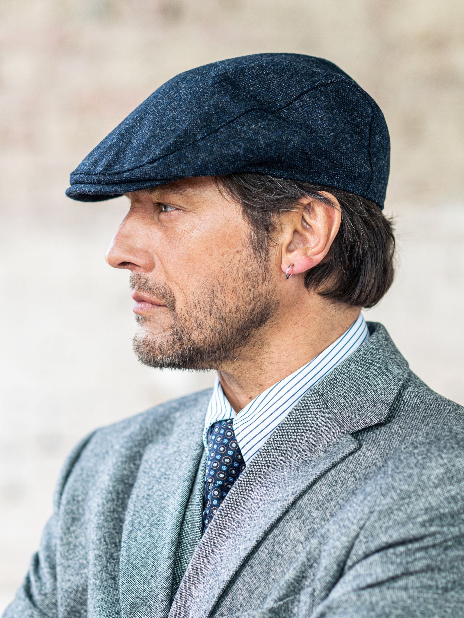 Tweed Cap in blue-melange aus Moon Tweed