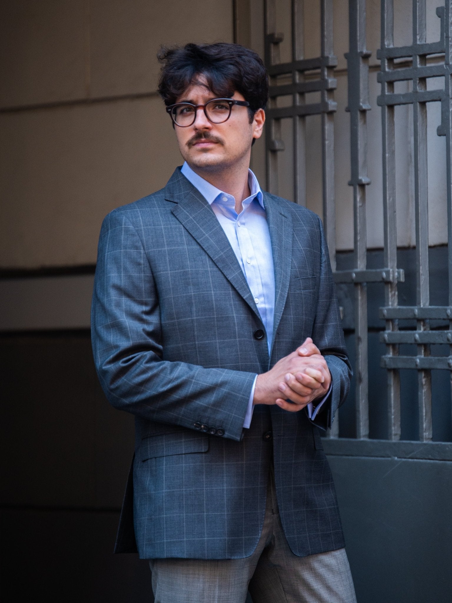 Sakko in 3-Knopf in grau mit hellgrauen Überkaro