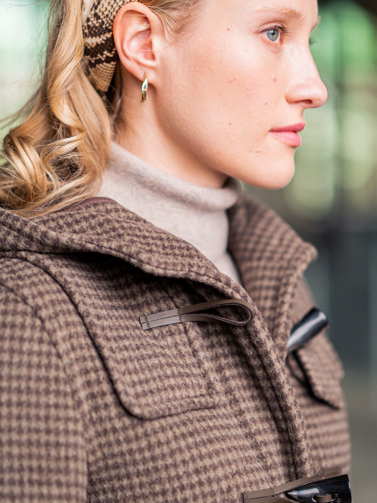 Damen Dufflecoat in braun kariert