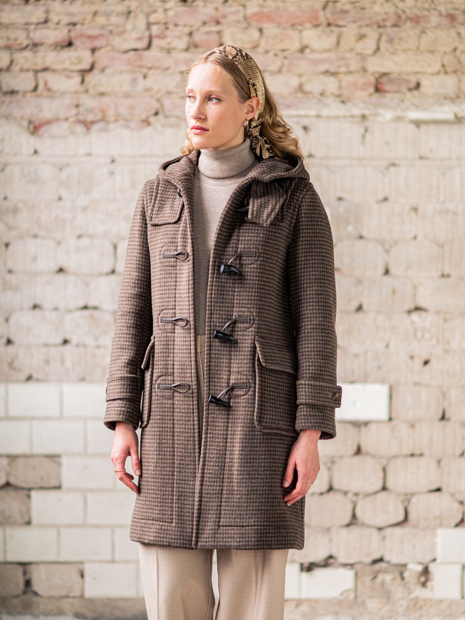 Damen Dufflecoat in braun kariert