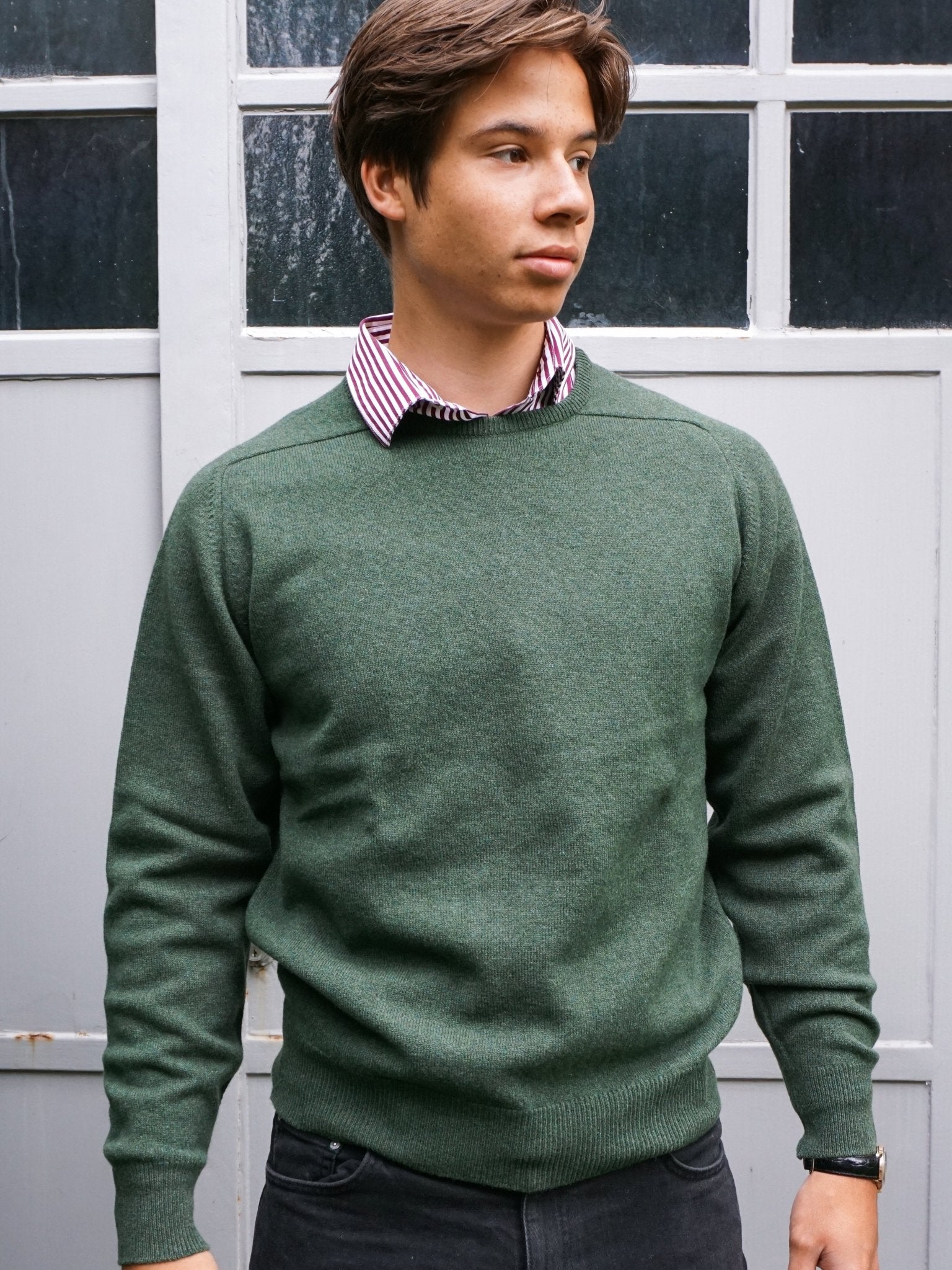 Lambswool Pullover mit Rundausschnitt in modernen Farben (Gr. 40–42)