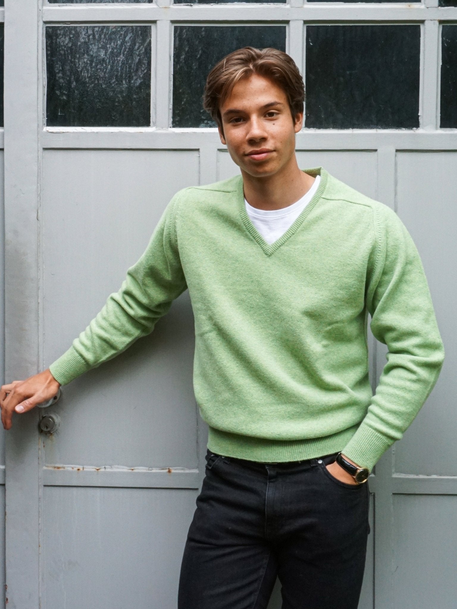 Lambswool Pullover mit V-Ausschnitt in modernen Farben (Gr. 40–42)