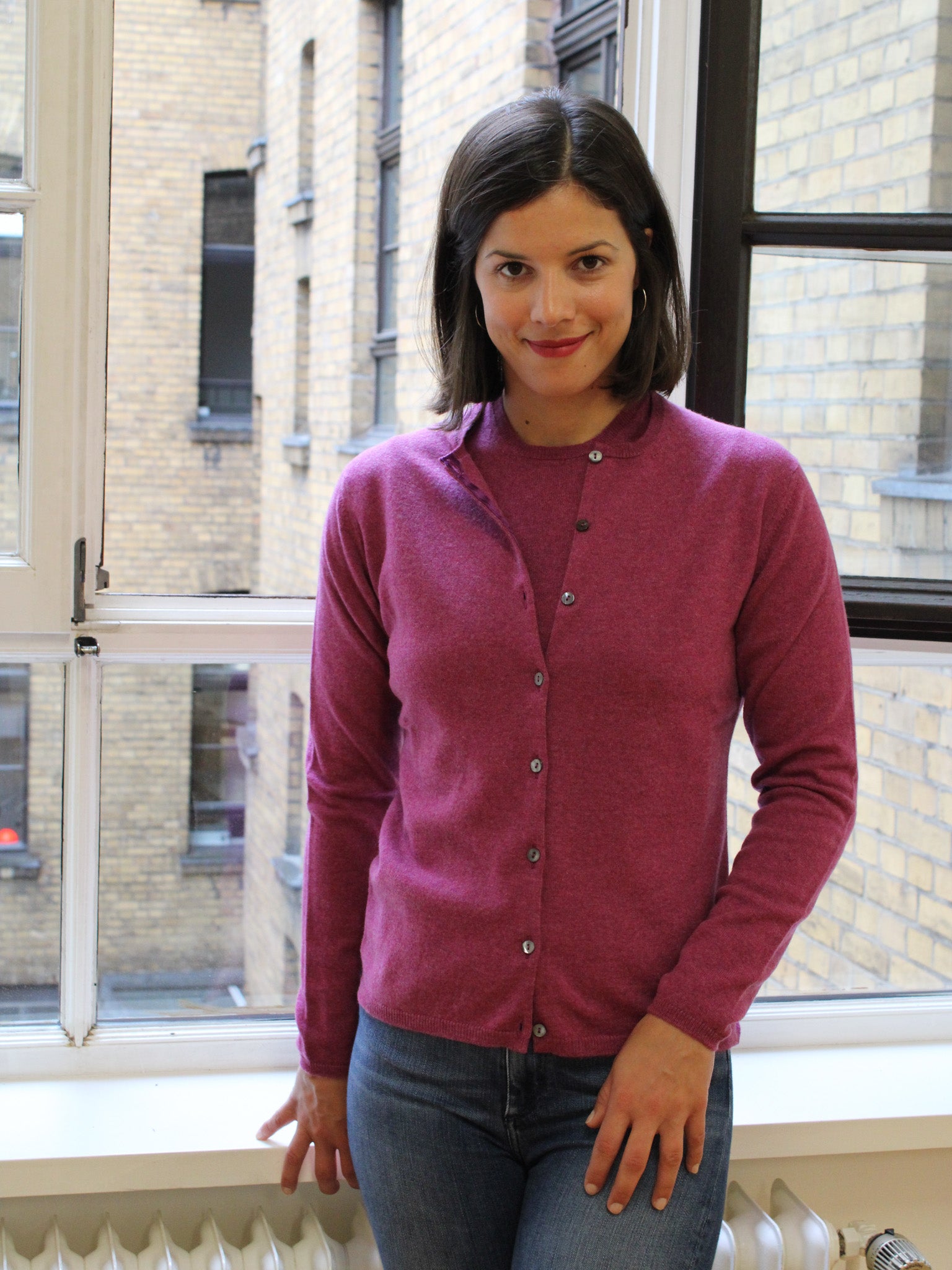 Cashmere Strickjacke mit Rundausschnitt