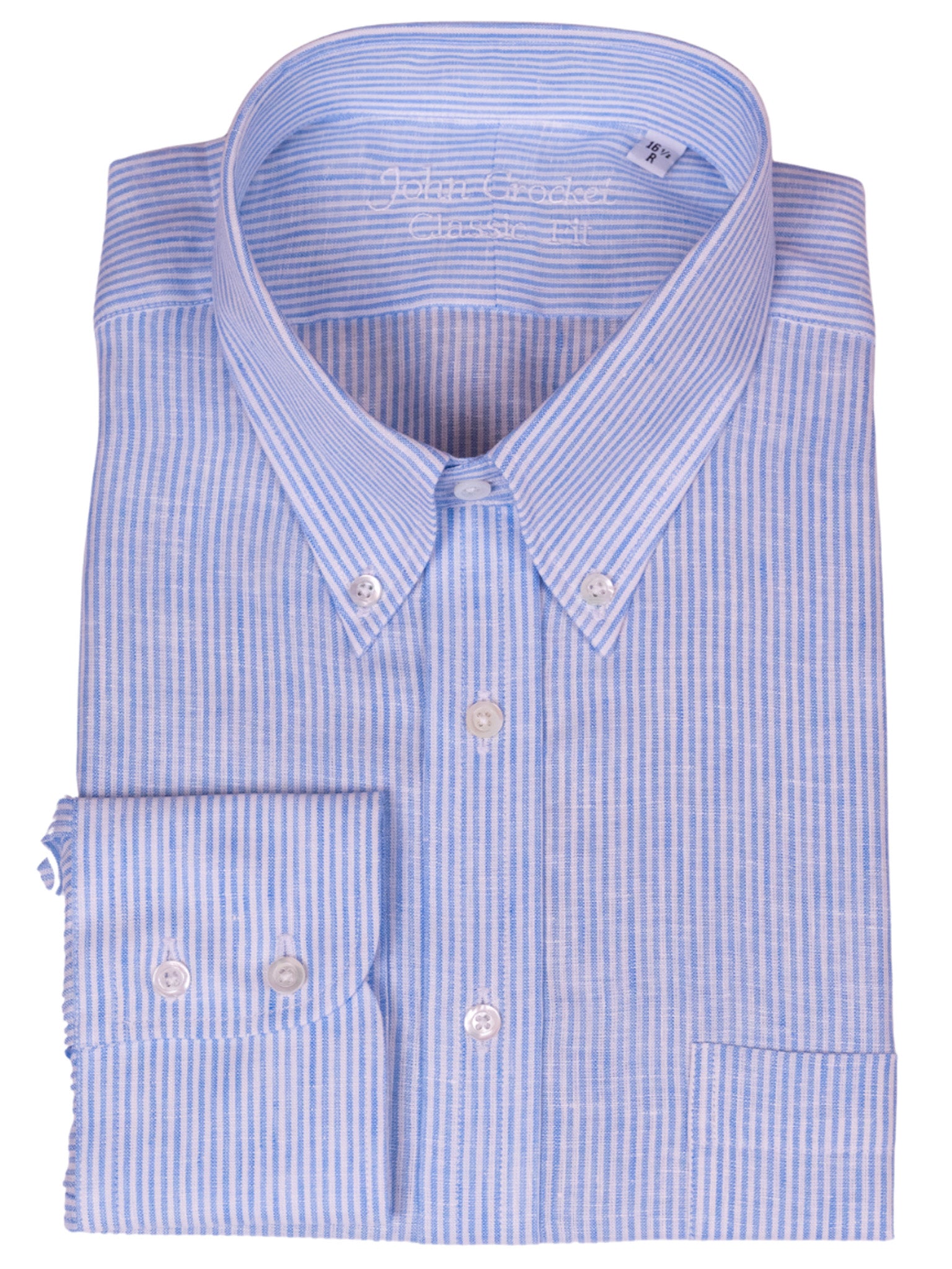 Leinenhemd Button-Down Kragen Blau-Weiß gestreift