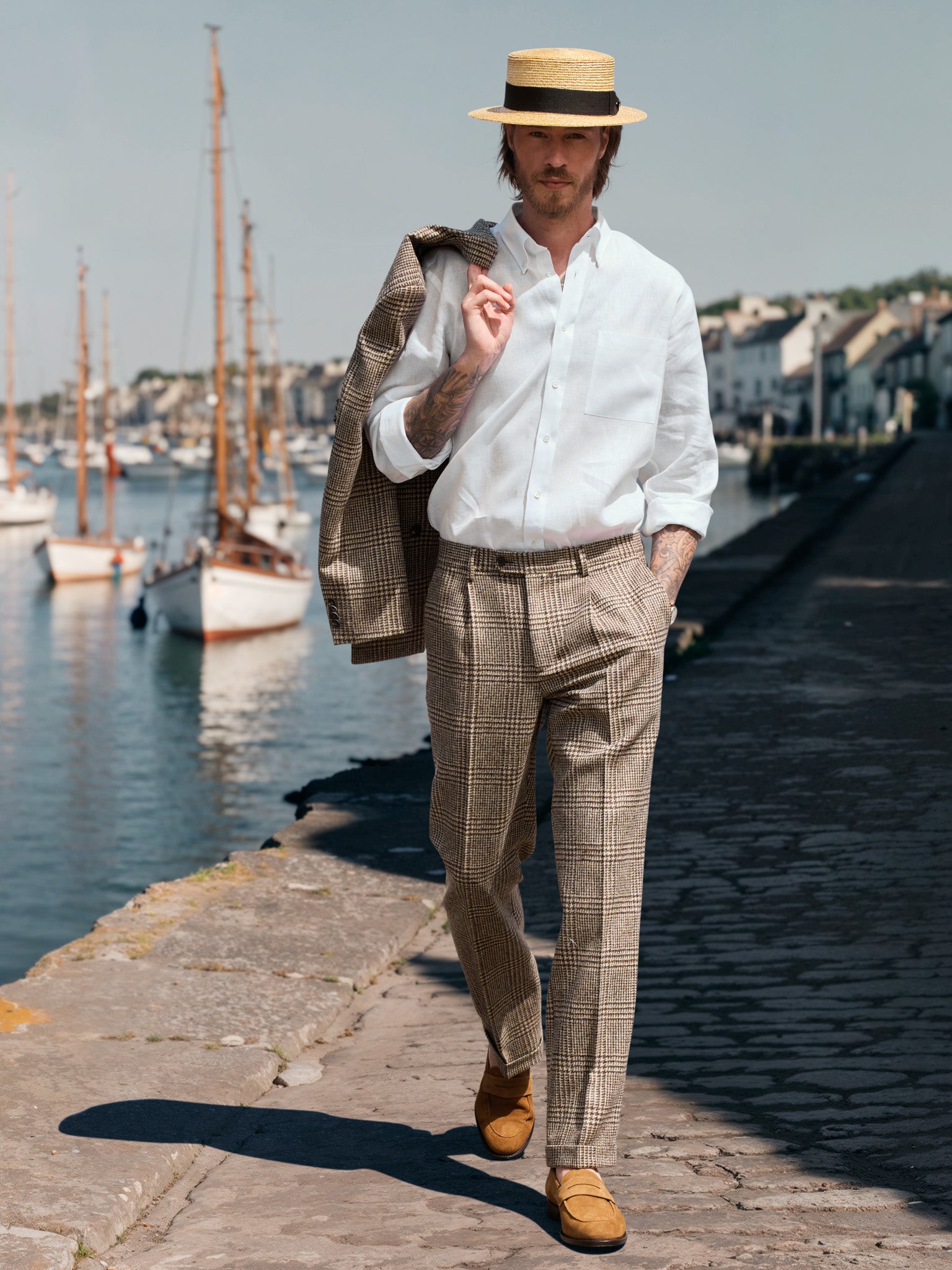 Tweed Anzug Doppelreiher dunkelbraun/beige | Moon Tweed