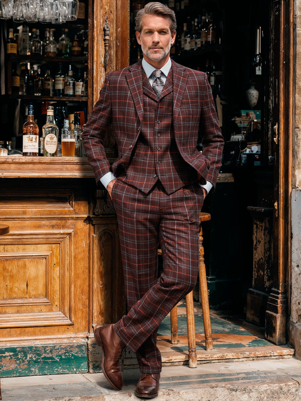 Tweed Anzug Dreiteiler in richberry, Karo, Lovat Tweed