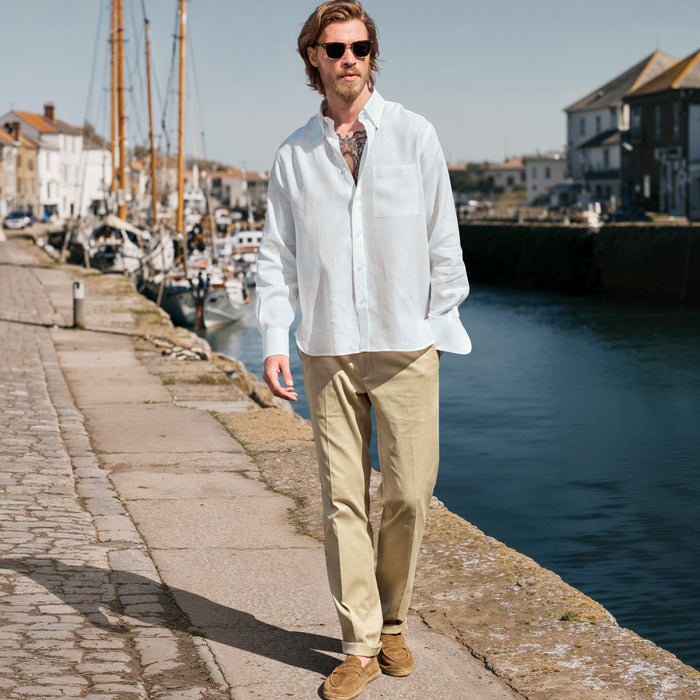 Leinenhemd Button-Down Kragen Weiß