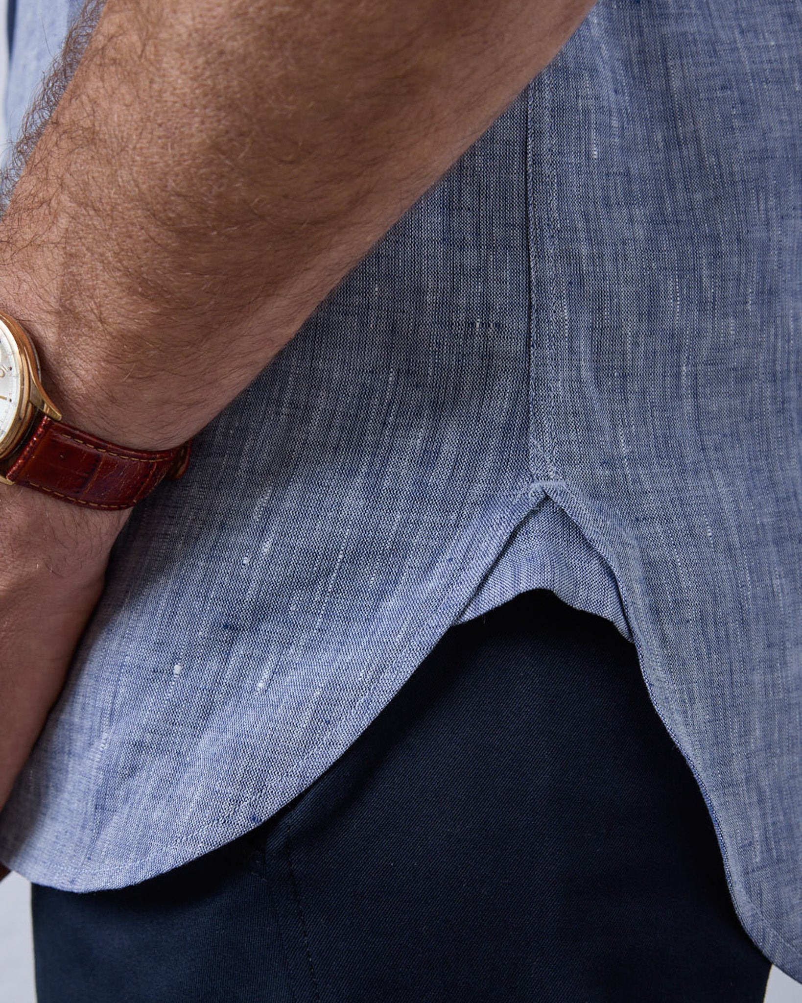 Leinenhemd mit Classic Button Down Kragen in blau