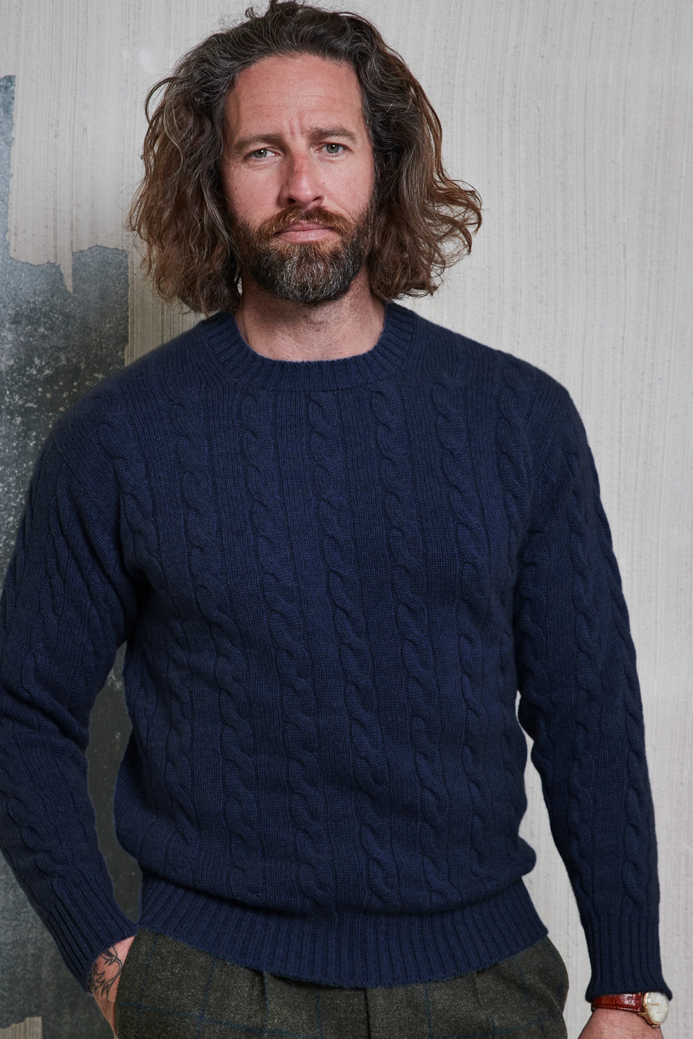 Cashmere Zopfmuster-Pullover (6-fädig)
