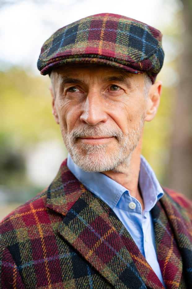 Tweed Cap in bordeaux kariert aus Harris Tweed