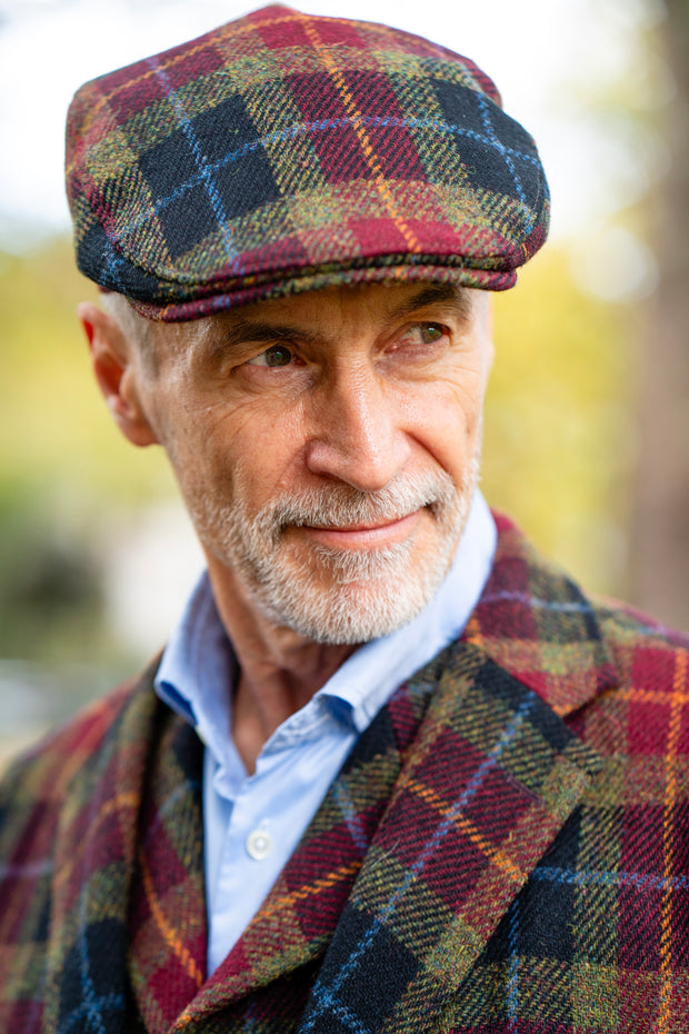 Tweed Cap in bordeaux kariert aus Harris Tweed