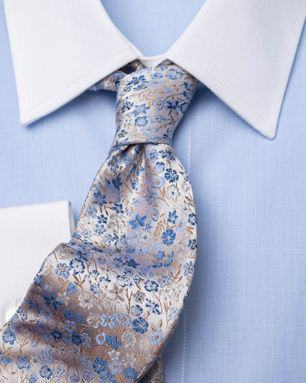 Krawatte mit Blumenmuster in blau/beige