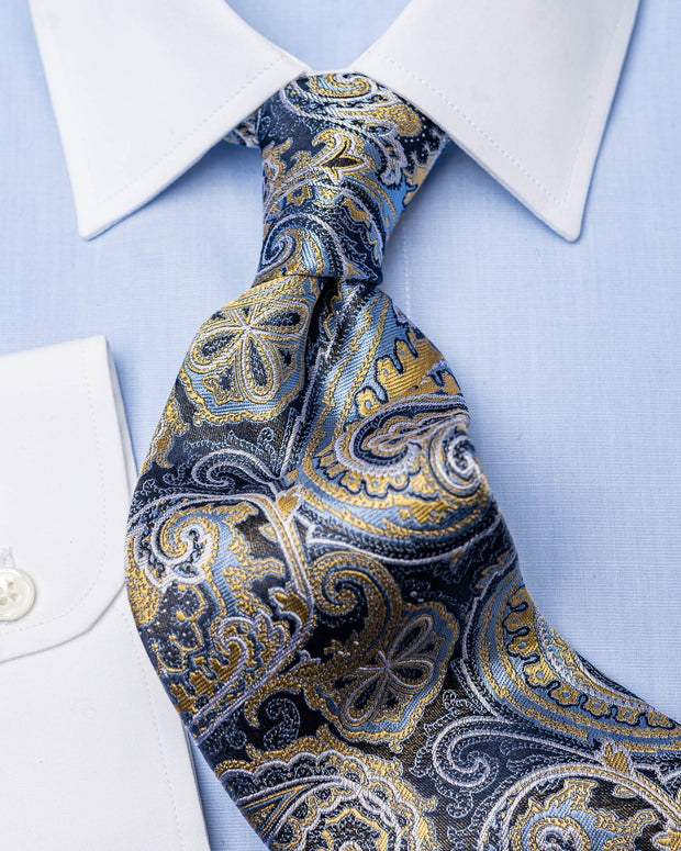 Krawatte mit Paisley in navy/gelb