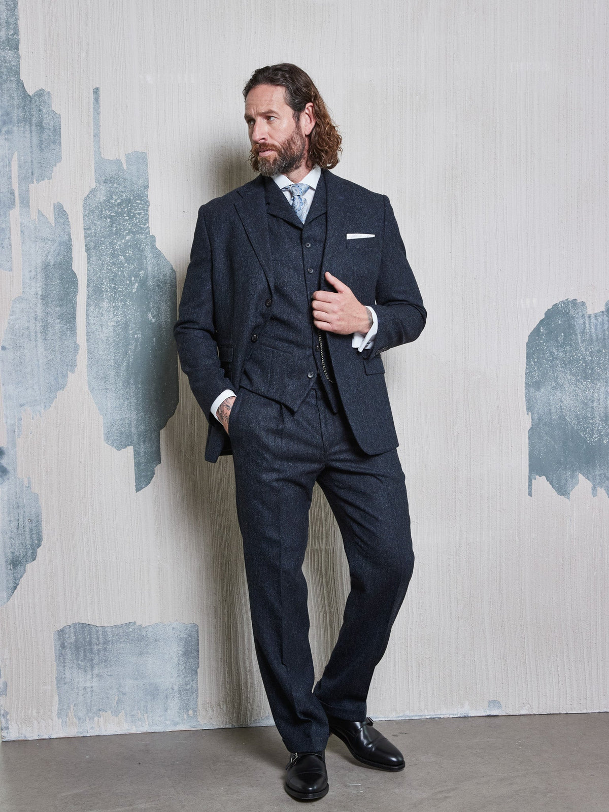Tweed Anzug Dreiteiler marineblau aus Moon Tweed — John Crocket
