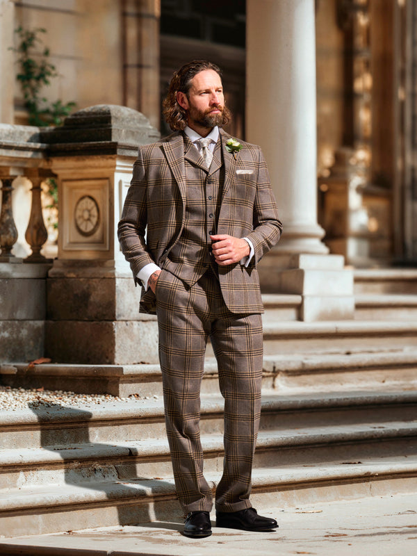 Tweed Anzug Dreiteiler in grau/beige, Karo, Lovat Tweed