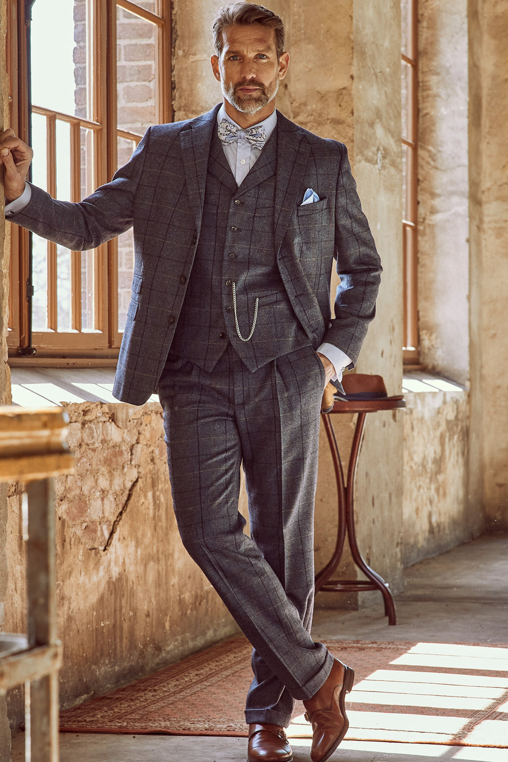 Tweed Anzug Dreiteiler graublau | Moon Tweed