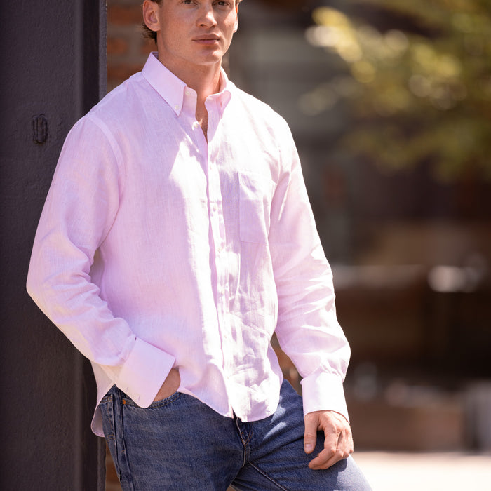 Leinenhemd Button-Down Kragen Rosa