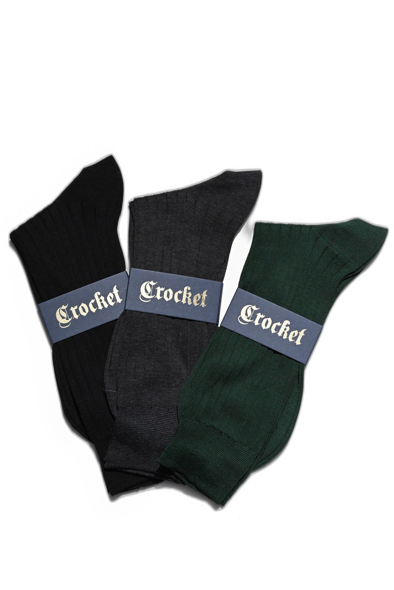 Rippstrick Socken Fil d'Écosse in Schwarz, Anthrazit und Flaschengrün — John Crocket