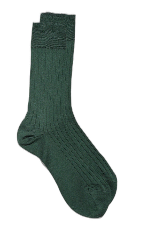 Rippstrick Socken Fil d'Écosse flaschengrün aufgeklappt Frontalansicht — John Crocket
