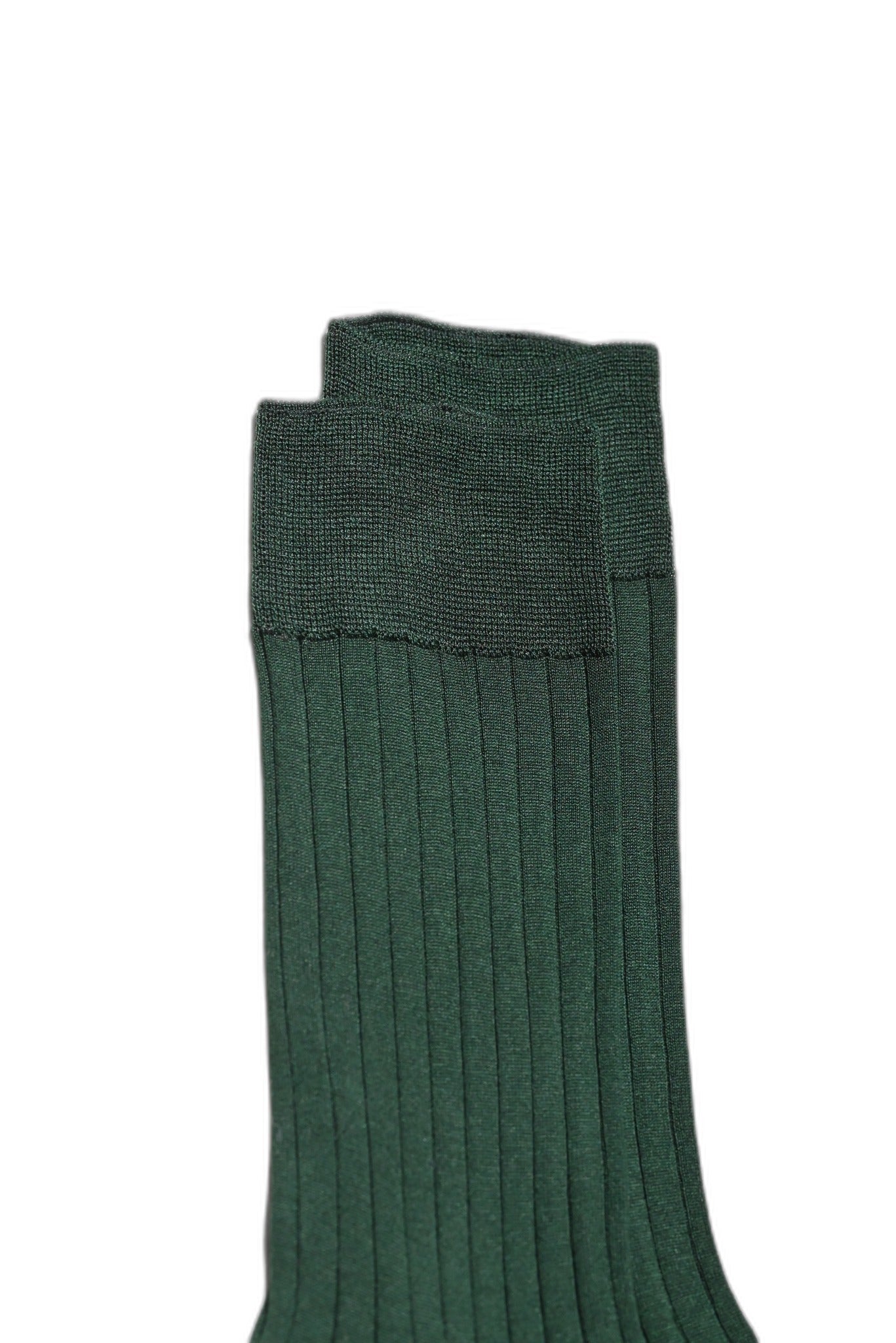 Rippstrick Socken Fil d'Écosse flaschengrün Bündchen-Detail Rippstruktur — John Crocket