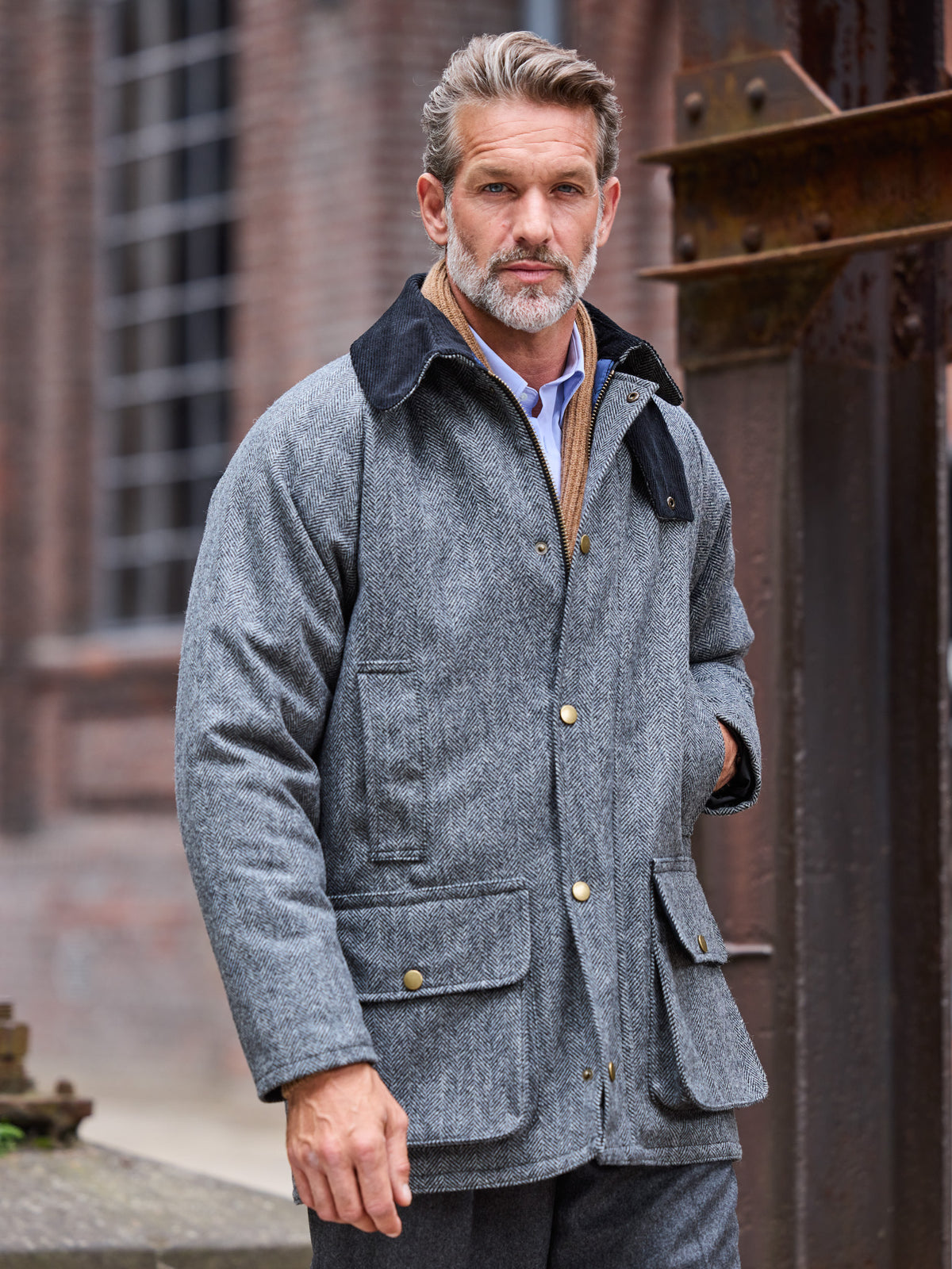 Oxford Jacke mit Fischgrät aus Moon Tweed – Dark Grey