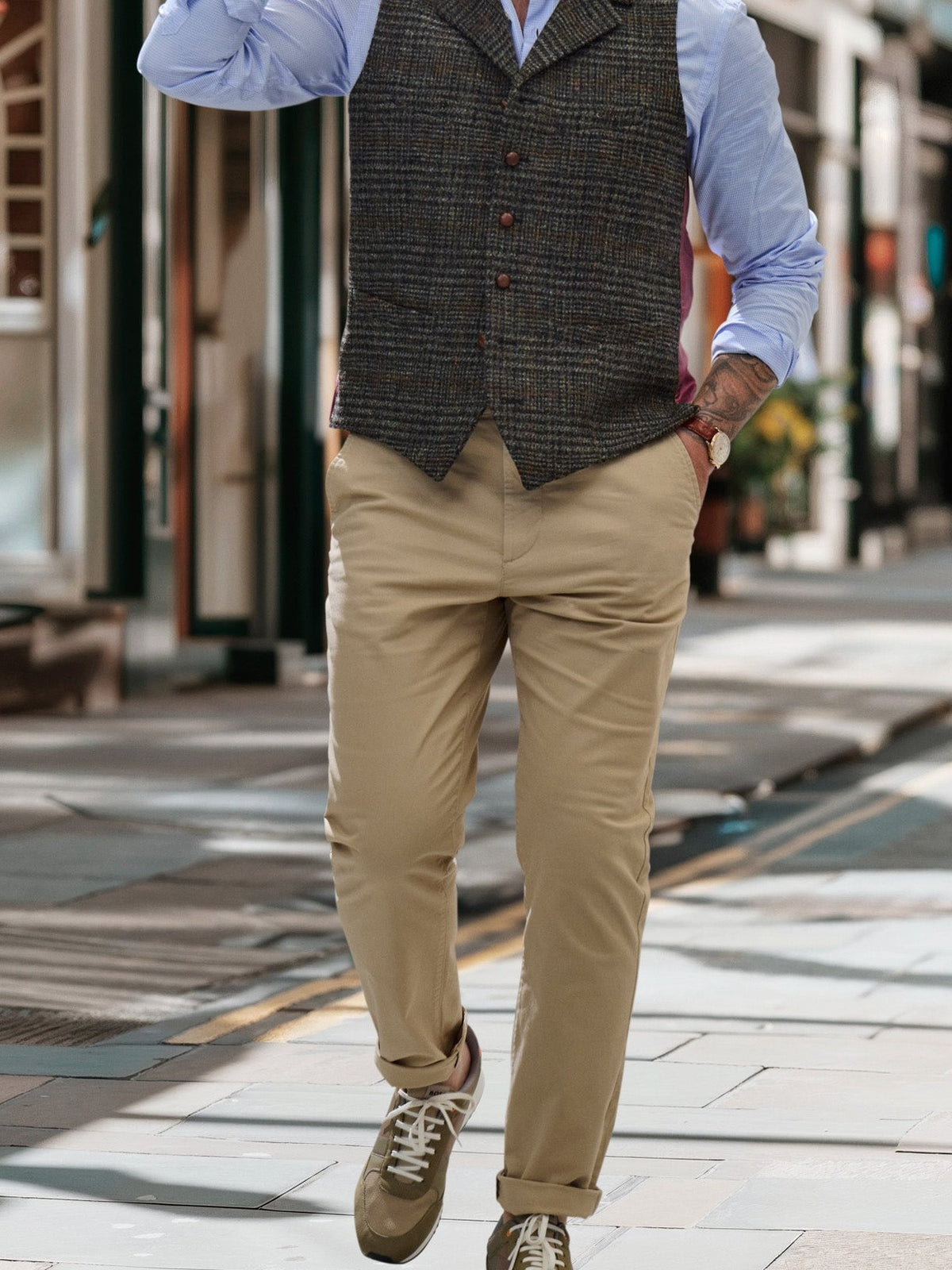 Tweedweste graugrün Glencheck aus Harris Tweed — John Crocket