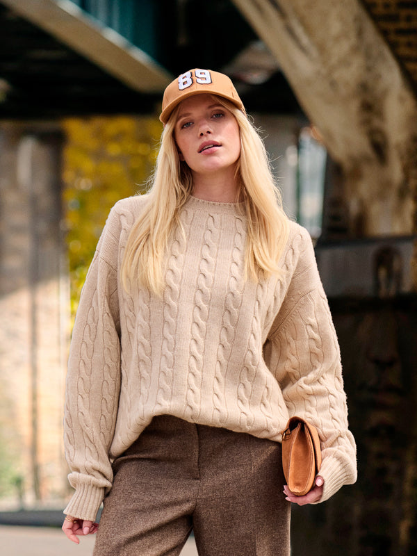 Cashmere Zopfmuster-Pullover (6-fädig)