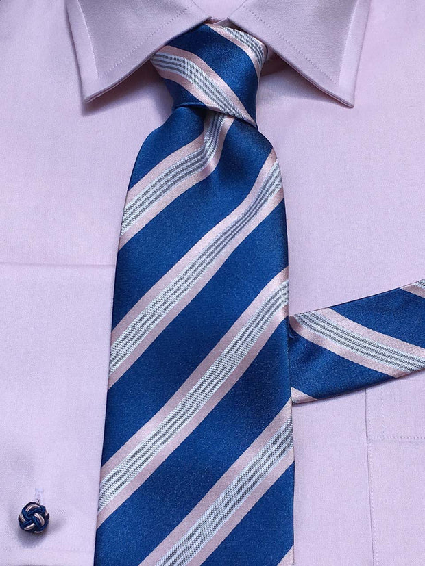 Krawatte: Krawatte mit Streifen in blau/rosa | John Crocket – Fine British Clothing