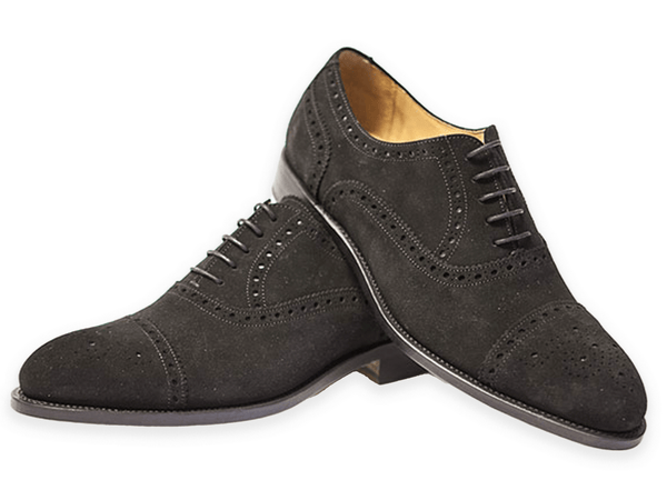 Semi Brogue Herrenschuh in Schwarz Wildleder, Frontalansicht