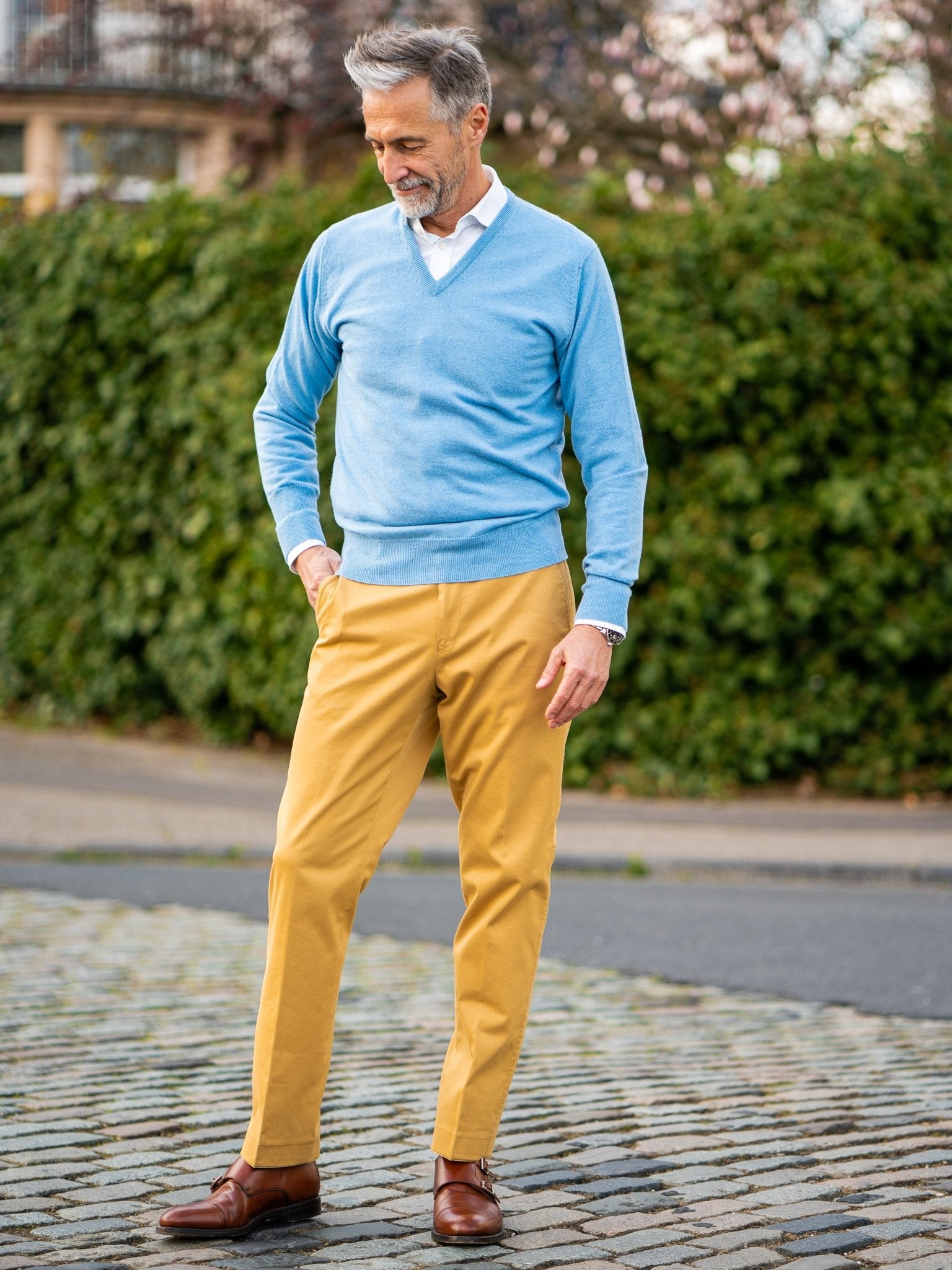 Slimline Baumwollhose mit Stretchanteil in camel