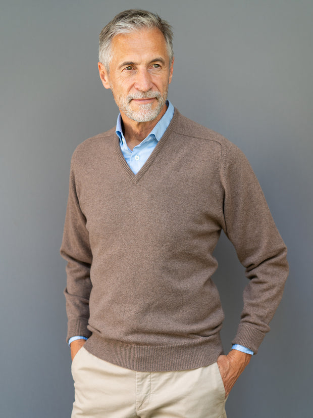 Cashmere Pullover (3-fädig) mit V-Ausschnitt in klassischen Farben