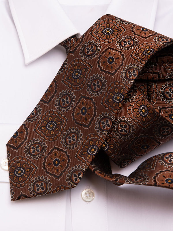 Seidenkrawatte Paisley in braun, Detailansicht