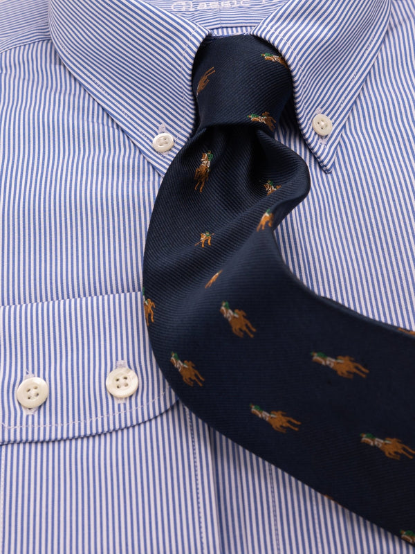 Herrenhemd Button-Down gestreift in Blau, Frontalansicht