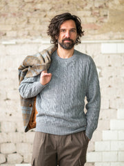 100% Kaschmir Zopf-Pullover (6-fädig) mit Rundausschnitt-
