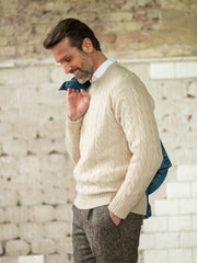 100% Kaschmir Zopf-Pullover (6-fädig) mit Rundausschnitt-