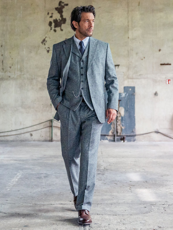Tweed Anzug Dreiteiler in grau, meliert, Moon Tweed