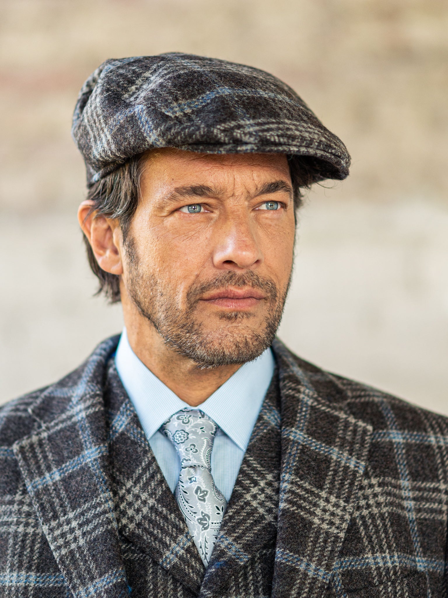 Tweed Cap in grau/blau aus Moon Tweed