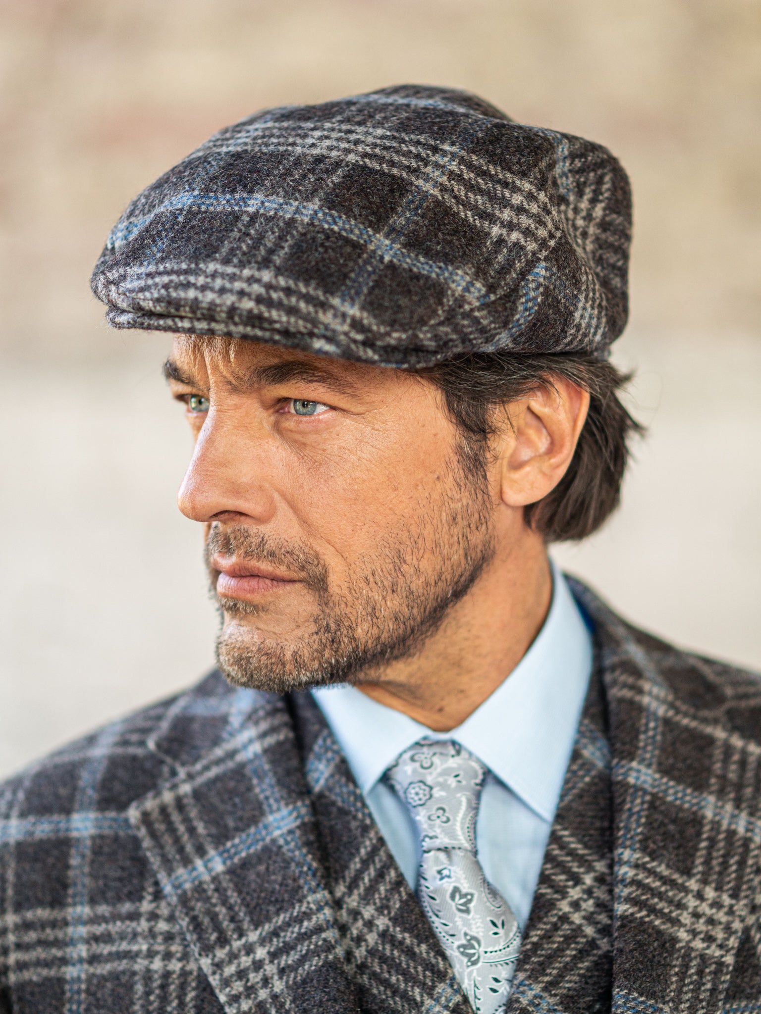 Tweed Cap in grau/blau aus Moon Tweed