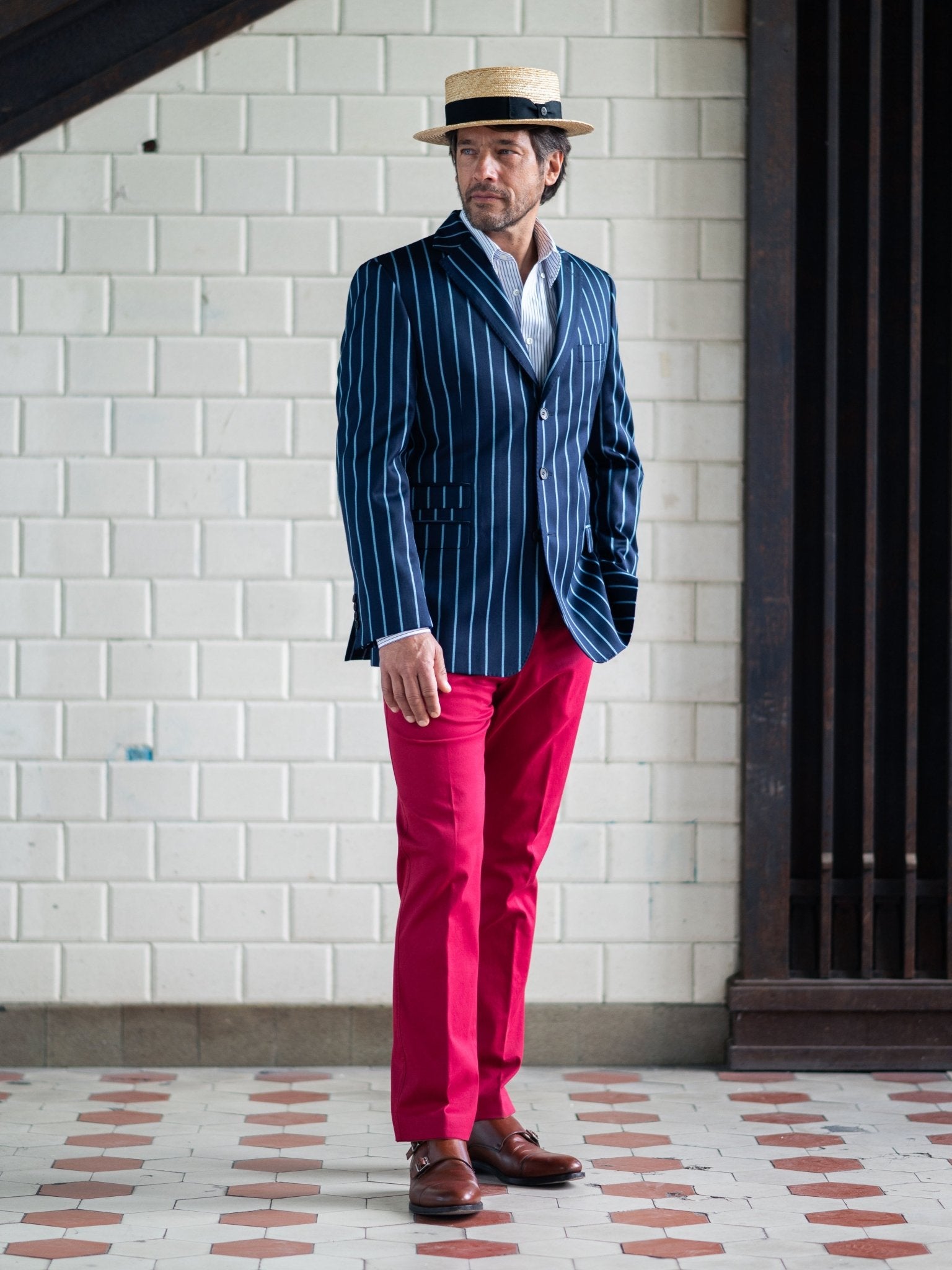 Slimline Baumwollhose mit Stretchanteil in rot