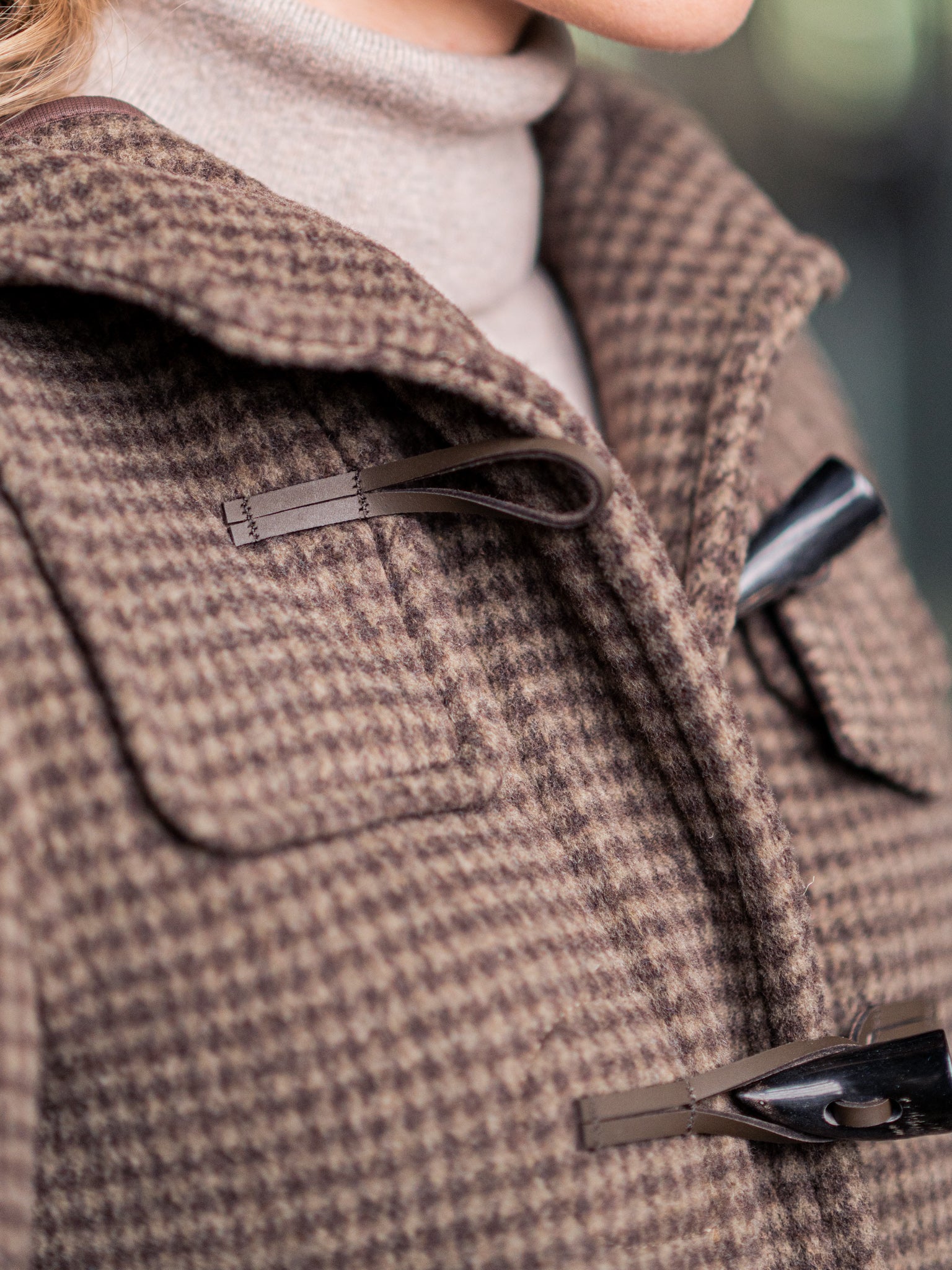 Damen Dufflecoat in braun kariert